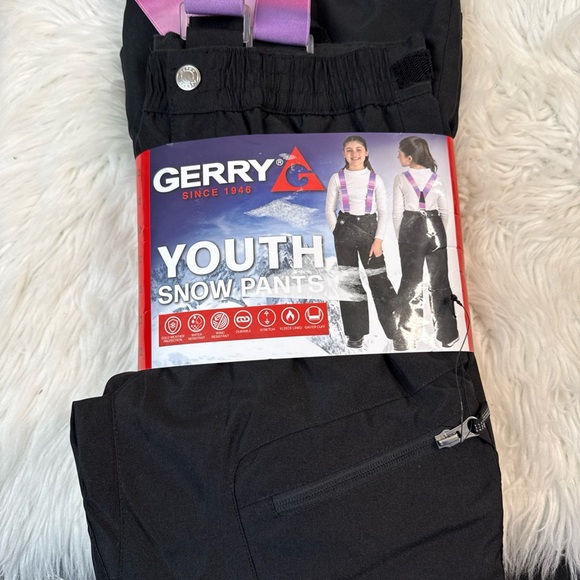 Youth Gerry Snow pants Size 10/12 New! Black With Pink And Purple Straps - Picture 2 of 7
